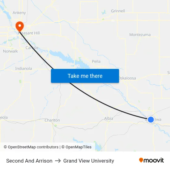 Second And Arrison to Grand View University map