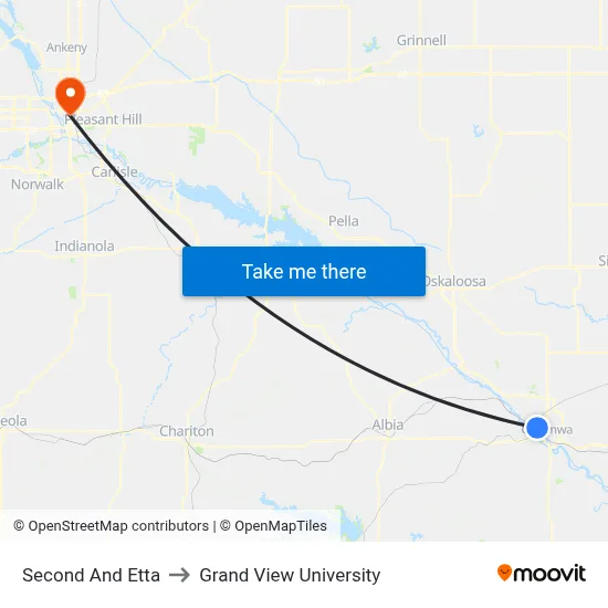 Second And Etta to Grand View University map