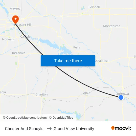 Chester And Schuyler to Grand View University map