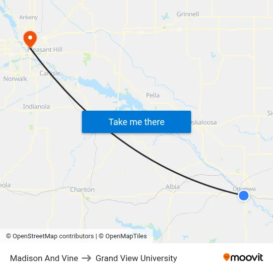 Madison And Vine to Grand View University map