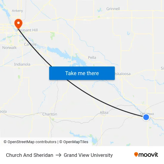 Church And Sheridan to Grand View University map