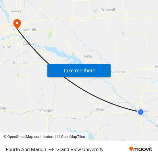 Fourth And Marion to Grand View University map