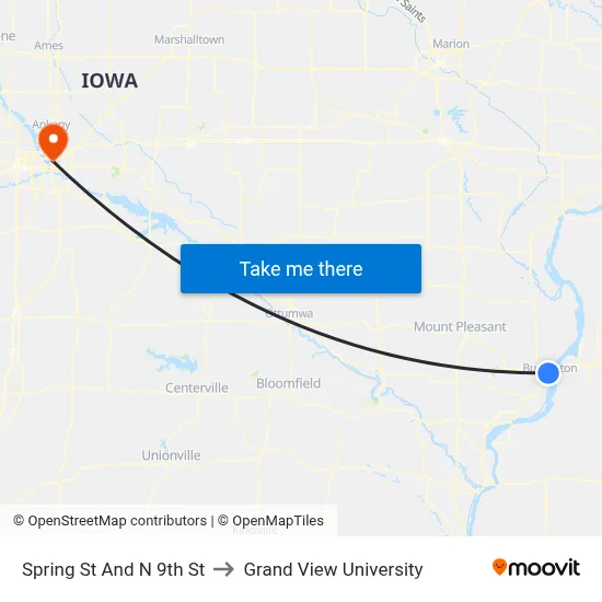 Spring St And N 9th St to Grand View University map