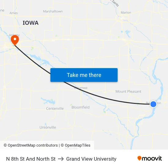 N 8th St And North St to Grand View University map