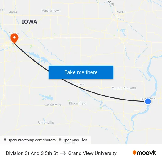 Division St And S 5th St to Grand View University map