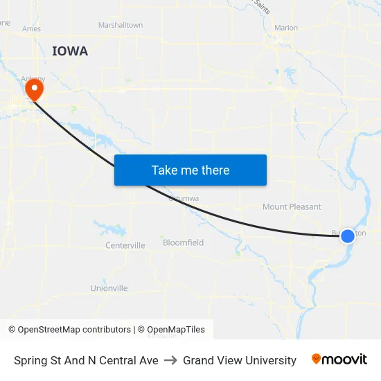 Spring St And N Central Ave to Grand View University map
