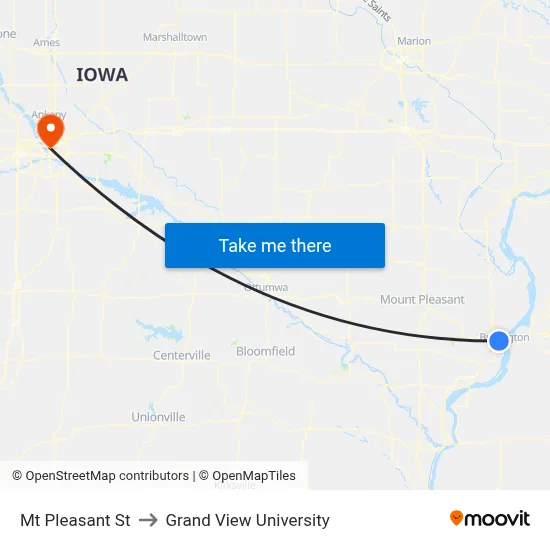 Mt Pleasant St to Grand View University map