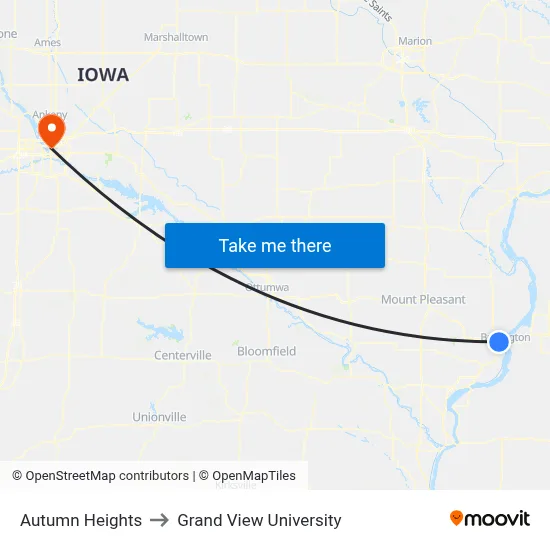 Autumn Heights to Grand View University map