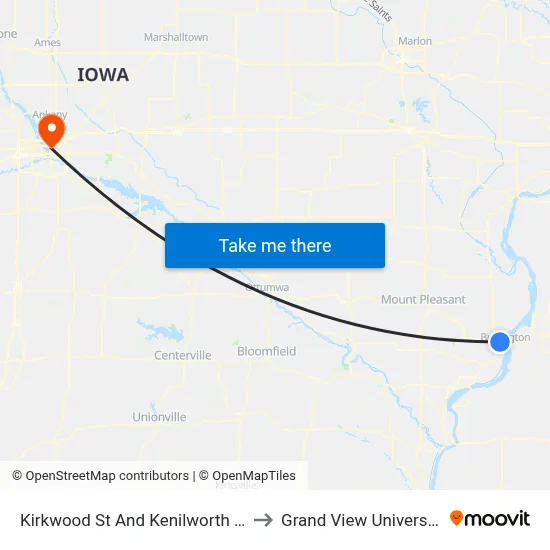 Kirkwood St And Kenilworth Ct to Grand View University map