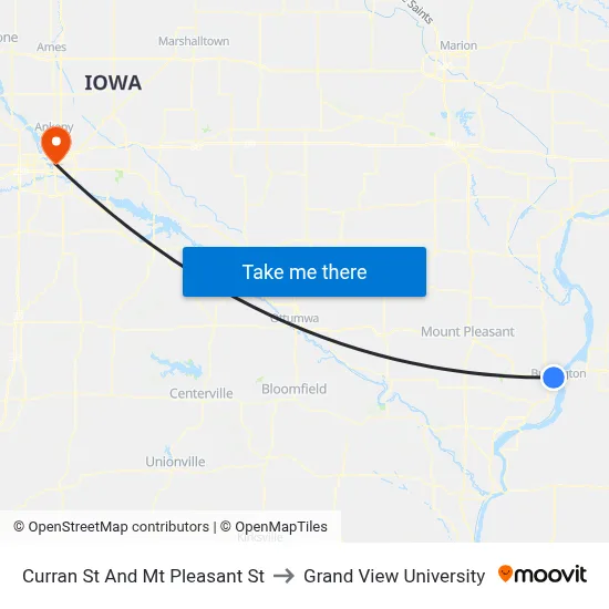 Curran St And Mt Pleasant St to Grand View University map