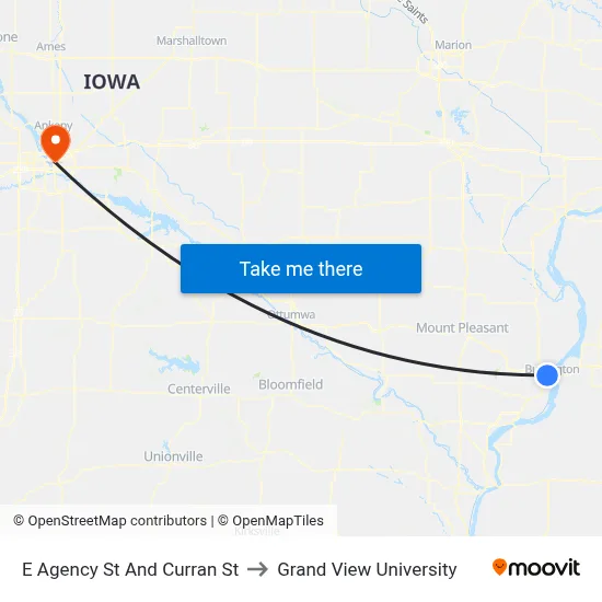 E Agency St And Curran St to Grand View University map
