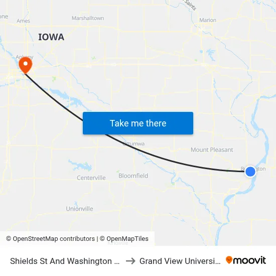 Shields St And Washington St to Grand View University map
