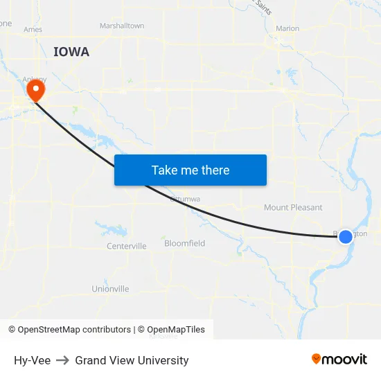 Hy-Vee to Grand View University map