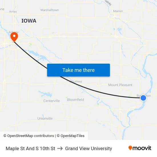 Maple St And S 10th St to Grand View University map
