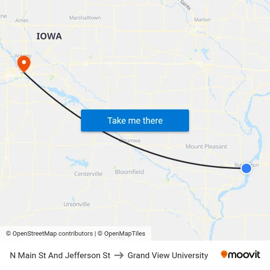 N Main St And Jefferson St to Grand View University map