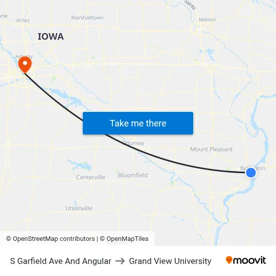 S Garfield Ave And Angular to Grand View University map