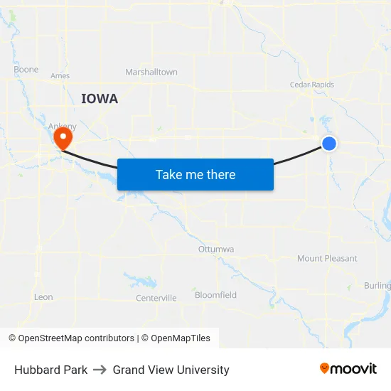 Hubbard Park to Grand View University map