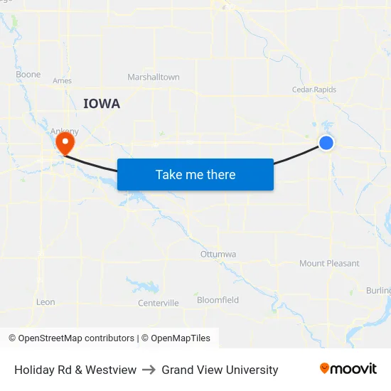 Holiday Rd & Westview to Grand View University map
