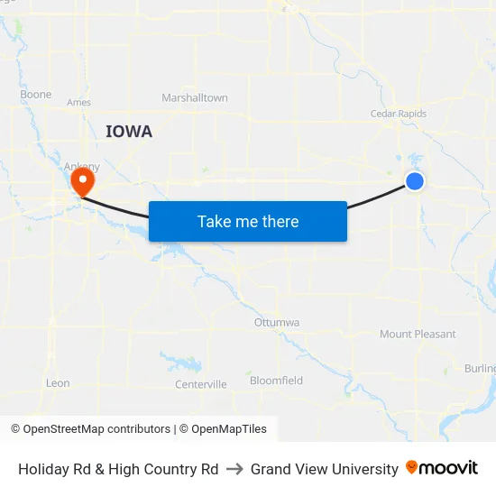 Holiday Rd & High Country Rd to Grand View University map