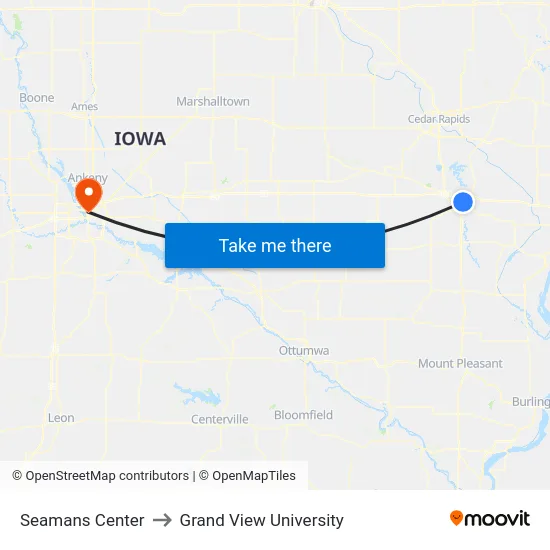 Seamans Center to Grand View University map