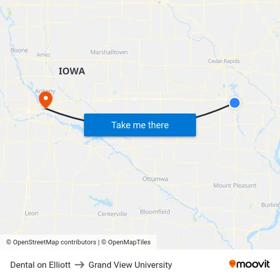 Dental on Elliott to Grand View University map
