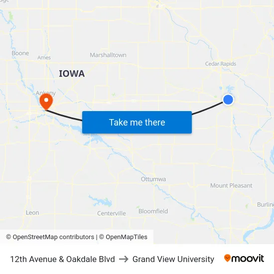 12th Avenue &  Oakdale Blvd to Grand View University map