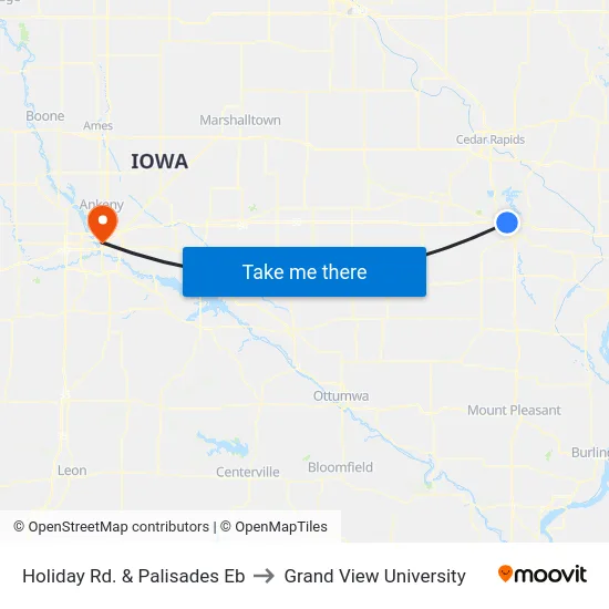 Holiday Rd. & Palisades Eb to Grand View University map