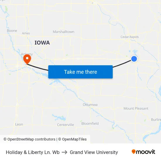 Holiday & Liberty Ln. Wb to Grand View University map