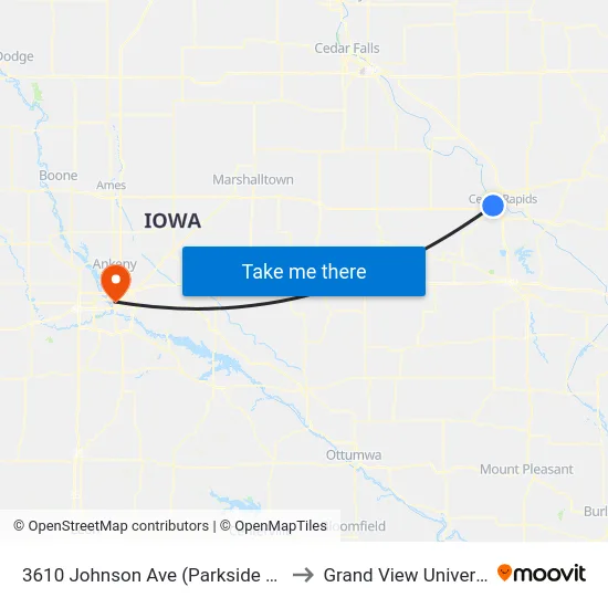 3610 Johnson Ave (Parkside Apts) to Grand View University map