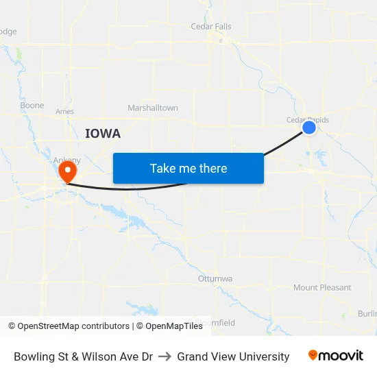 Bowling St & Wilson Ave Dr to Grand View University map
