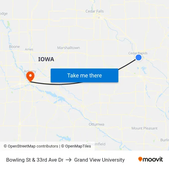 Bowling St & 33rd Ave Dr to Grand View University map