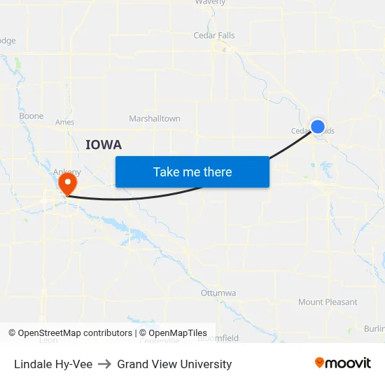 Lindale Hy-Vee to Grand View University map