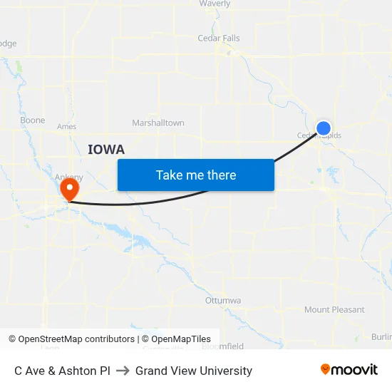 C Ave & Ashton Pl to Grand View University map