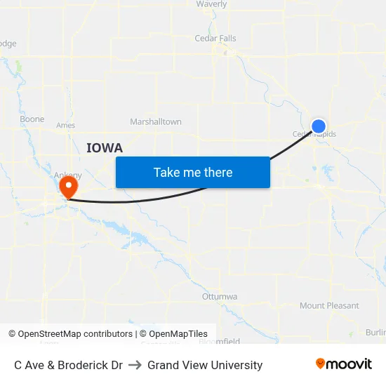 C Ave & Broderick Dr to Grand View University map