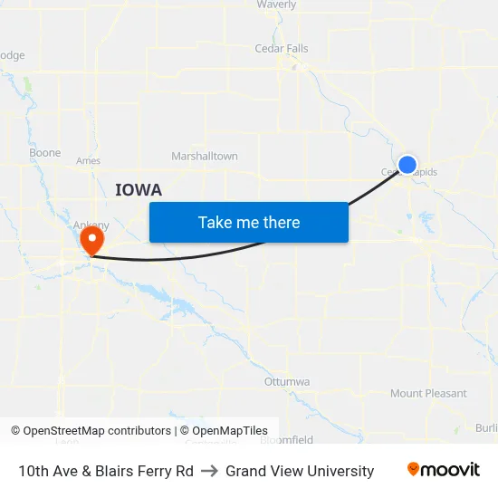 10th Ave & Blairs Ferry Rd to Grand View University map