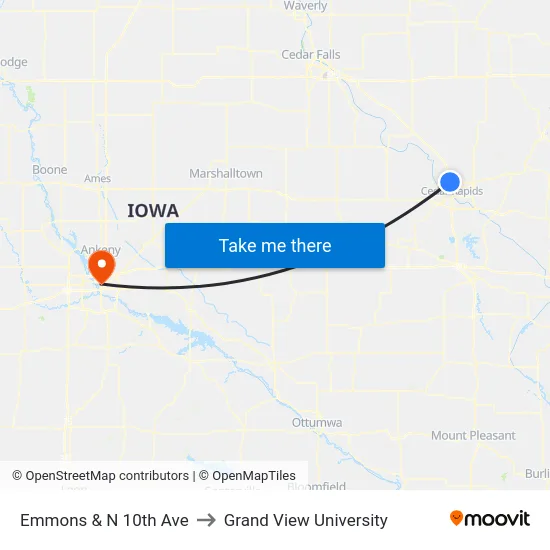 Emmons & N 10th Ave to Grand View University map