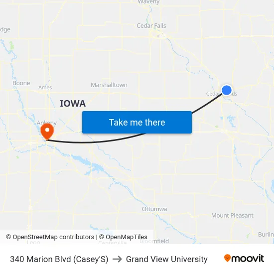 340 Marion Blvd (Casey'S) to Grand View University map