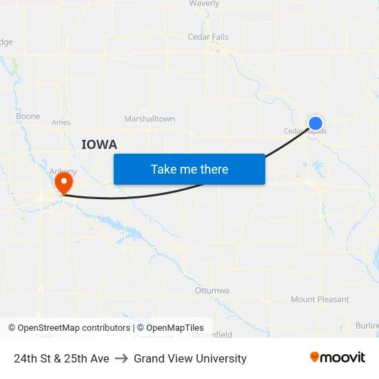 24th St & 25th Ave to Grand View University map