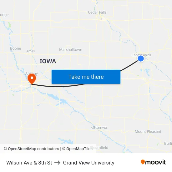 Wilson Ave & 8th St to Grand View University map