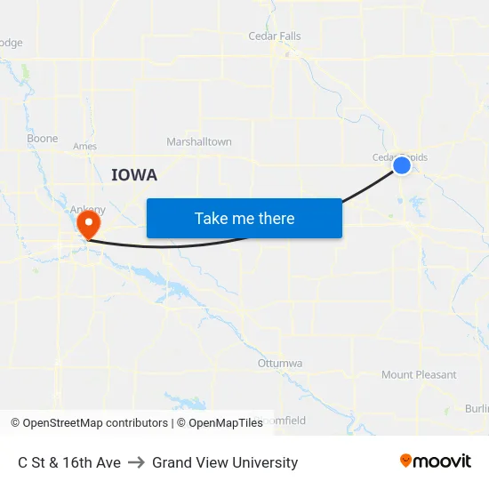 C St & 16th Ave to Grand View University map