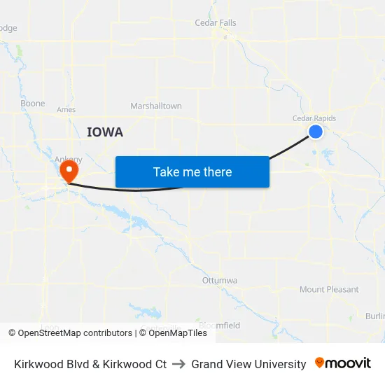Kirkwood Blvd & Kirkwood Ct to Grand View University map