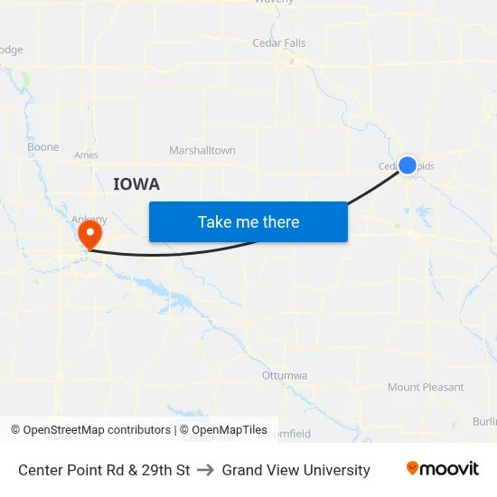 Center Point Rd & 29th St to Grand View University map