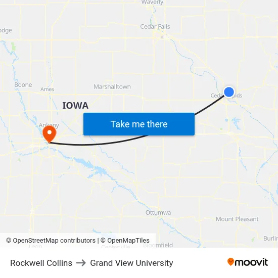 Rockwell Collins to Grand View University map