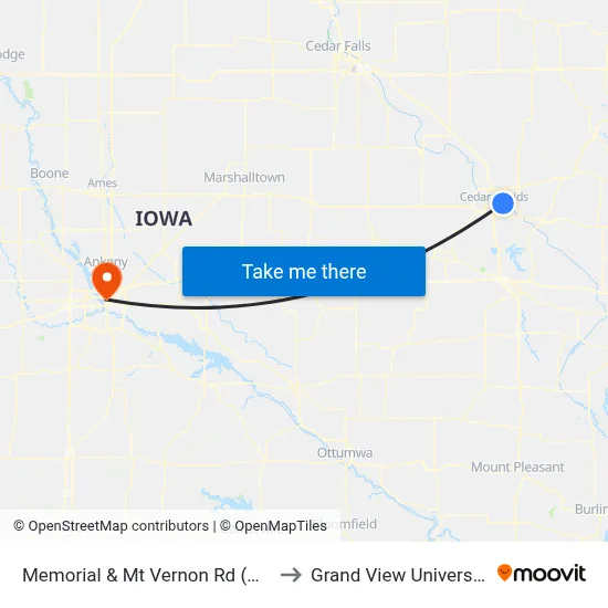 Memorial & Mt Vernon Rd (Nb) to Grand View University map