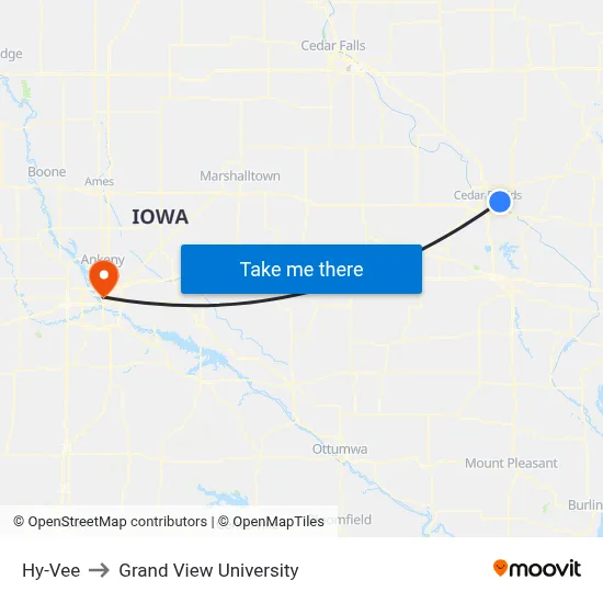 Hy-Vee to Grand View University map