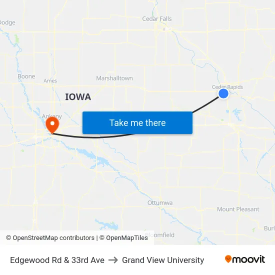 Edgewood Rd & 33rd Ave to Grand View University map