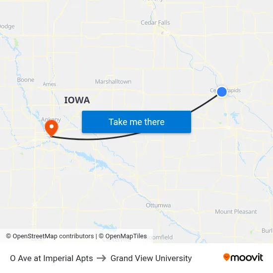 O Ave at Imperial Apts to Grand View University map