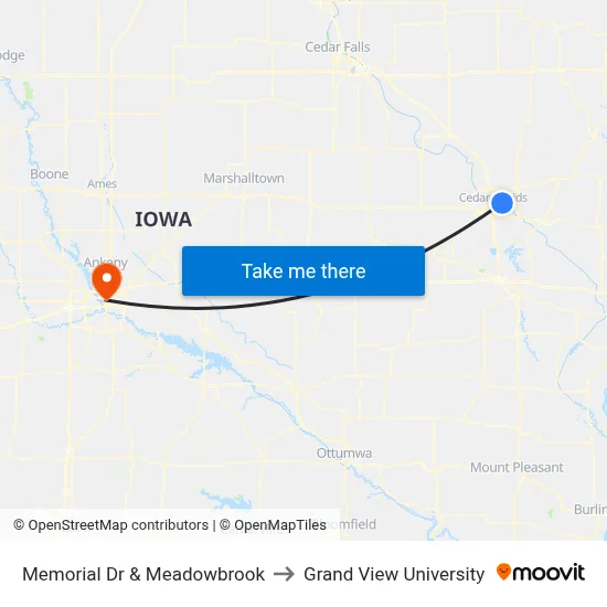 Memorial Dr & Meadowbrook to Grand View University map