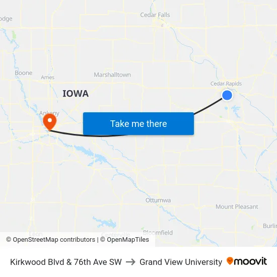 Kirkwood Blvd & 76th Ave SW to Grand View University map