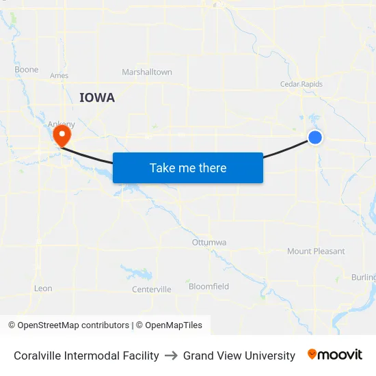 Coralville Intermodal Facility to Grand View University map